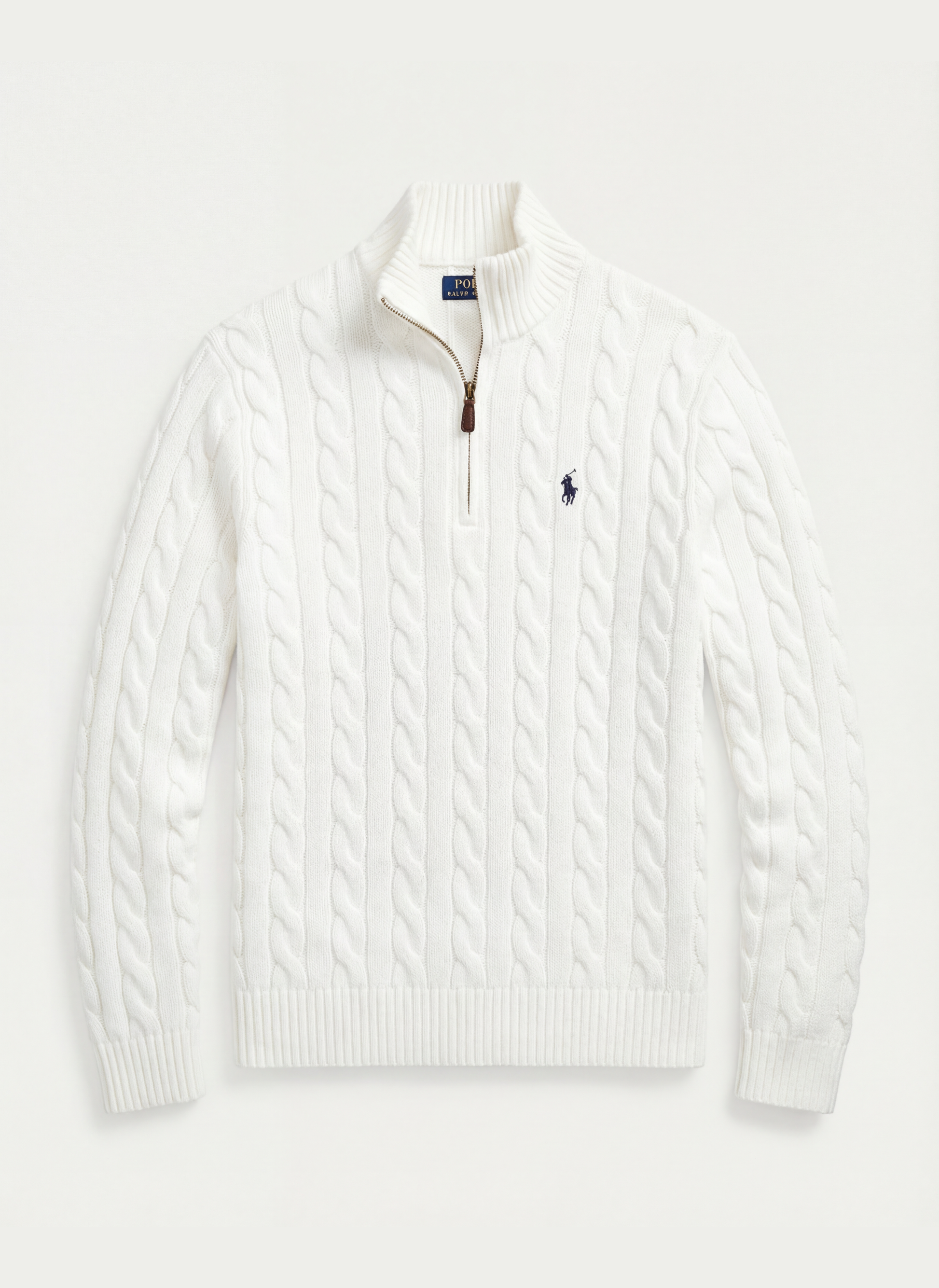 Cable-Knit Cotton Quarter - Zip Sweater - Blanc