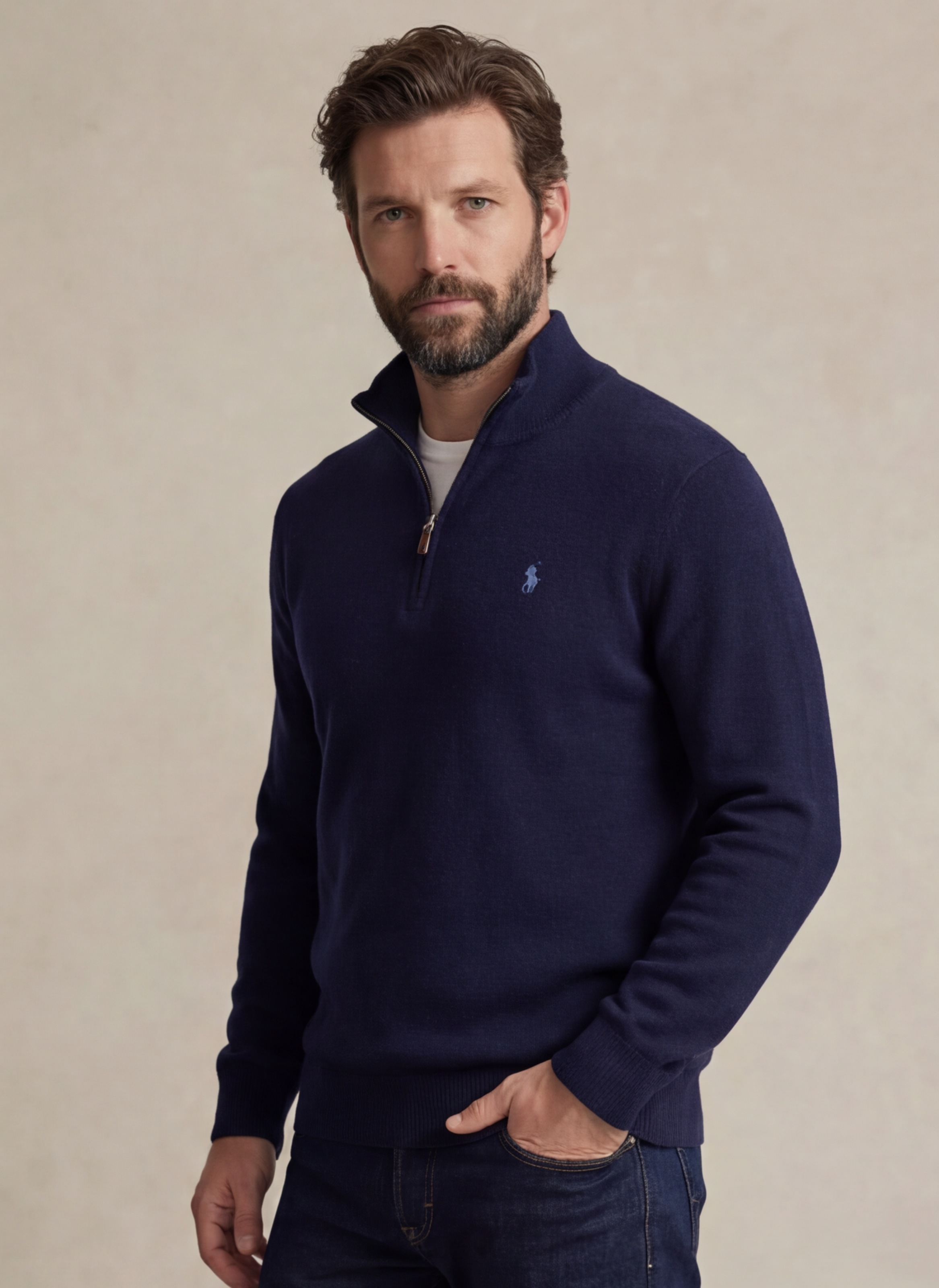 Mesh-Knit Cotton Quarter - Zip Sweater - Bleu