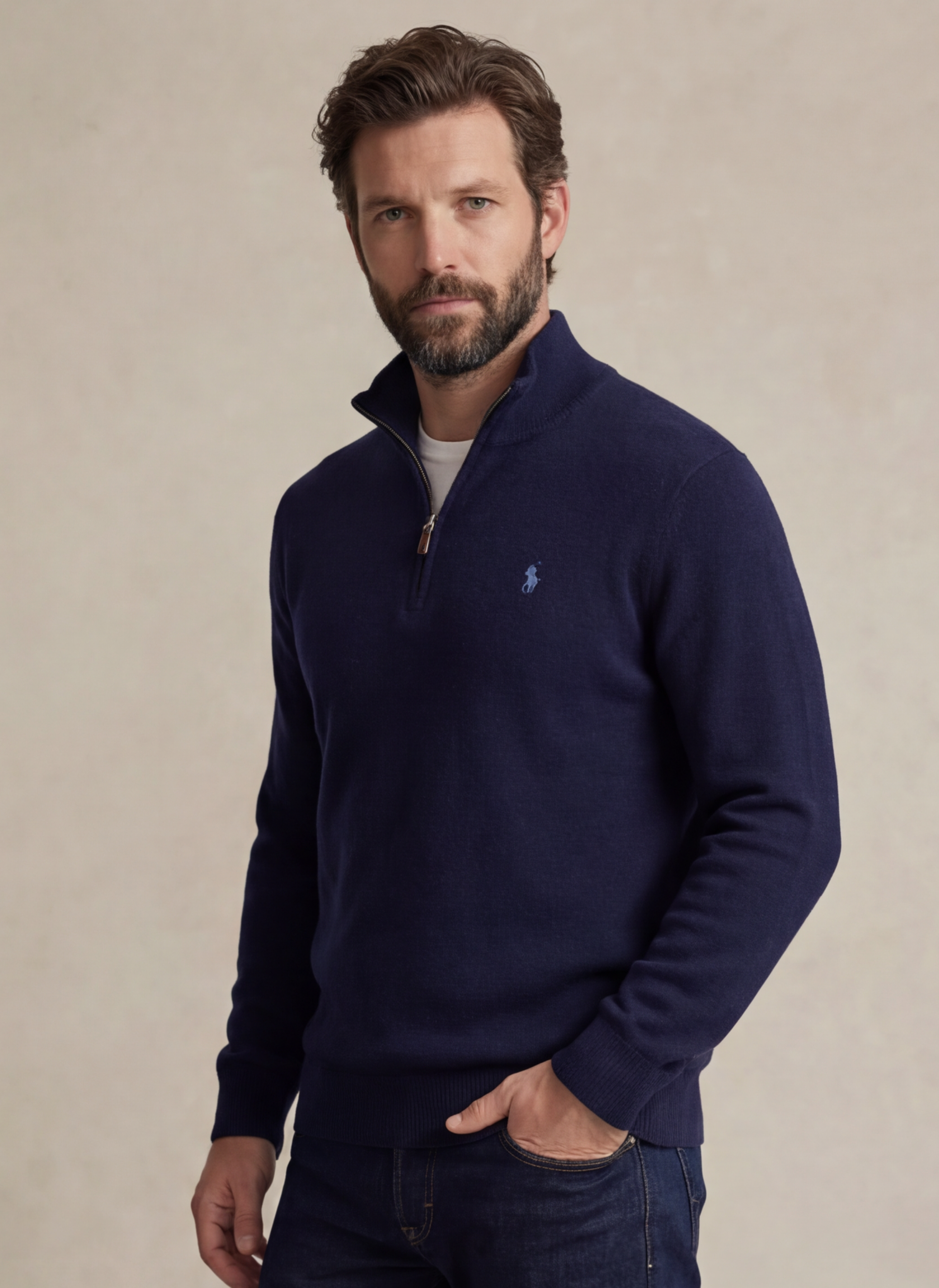 Mesh-Knit Cotton Quarter - Zip Sweater - Bleu