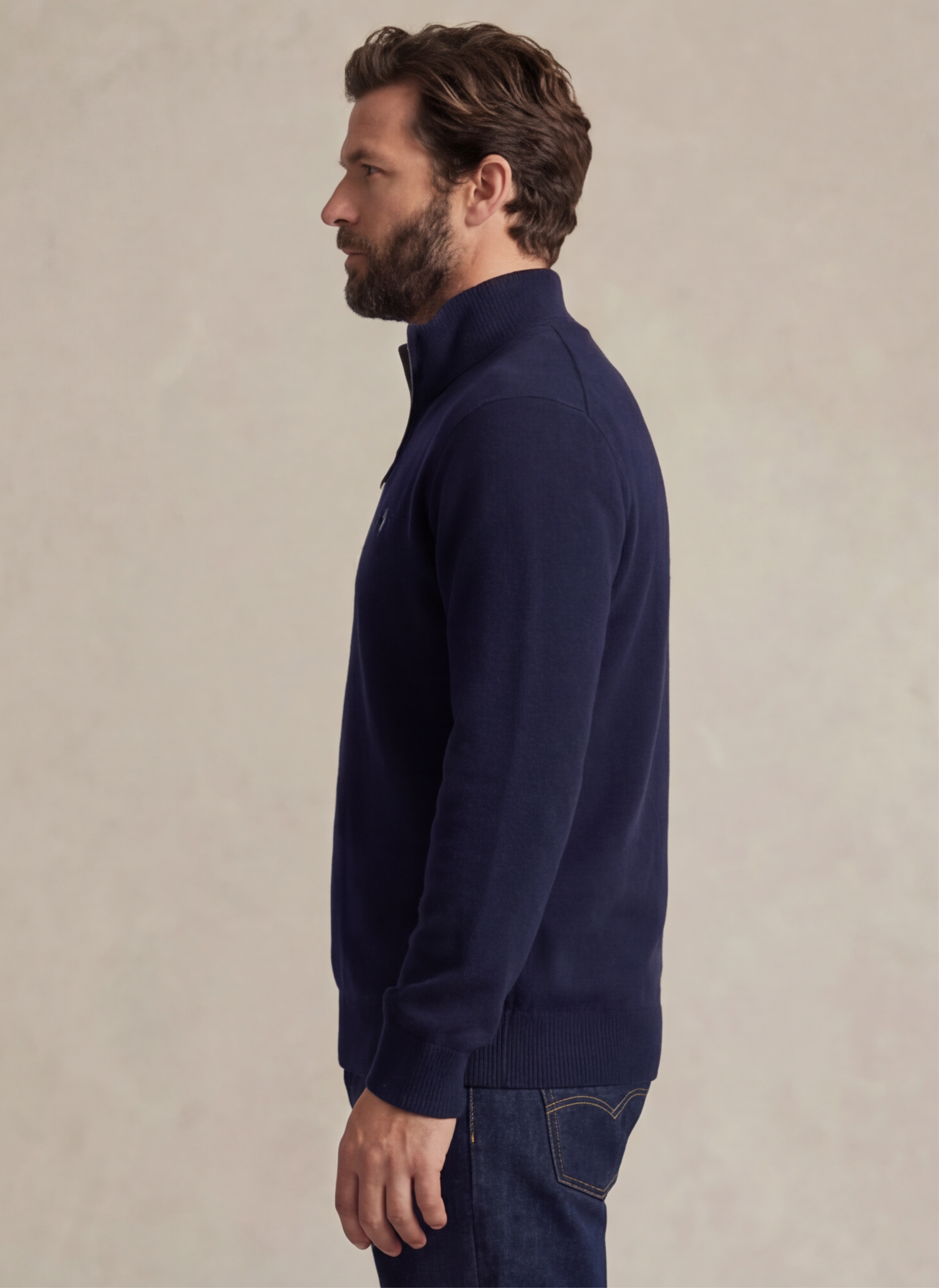Mesh-Knit Cotton Quarter - Zip Sweater - Bleu