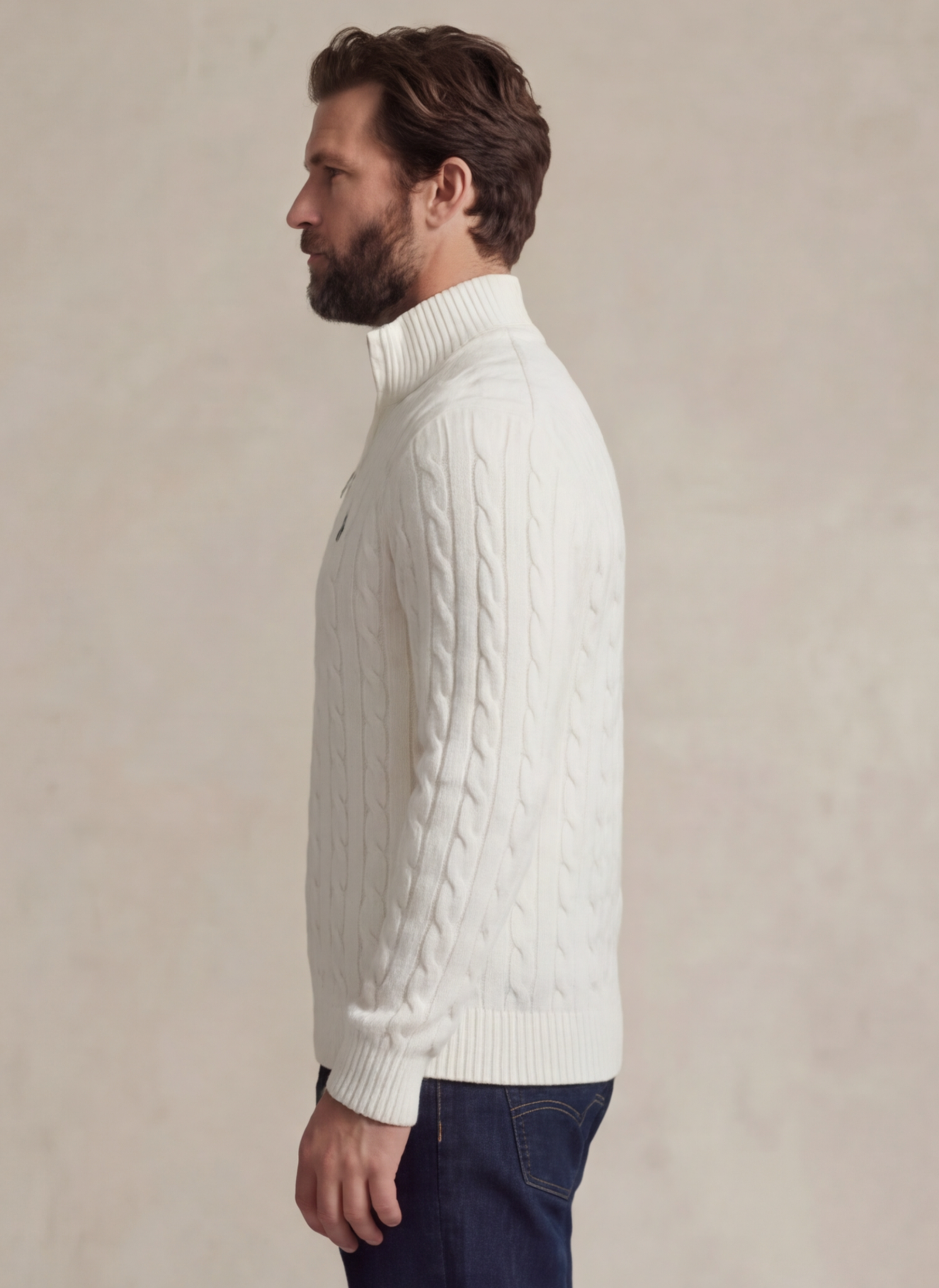 Cable-Knit Cotton Quarter - Zip Sweater - Blanc