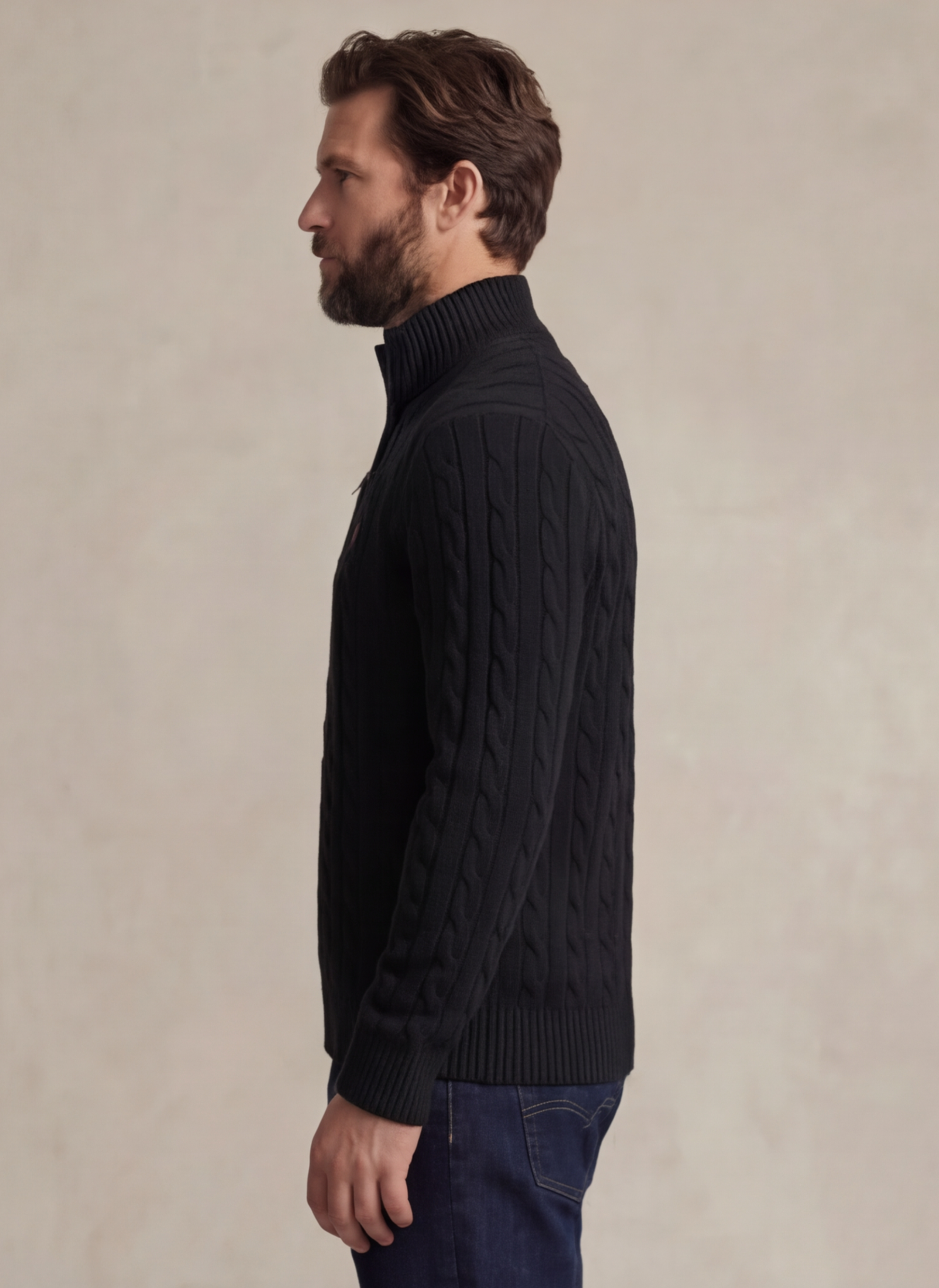 Cable-Knit Cotton Quarter - Zip Sweater - Noir
