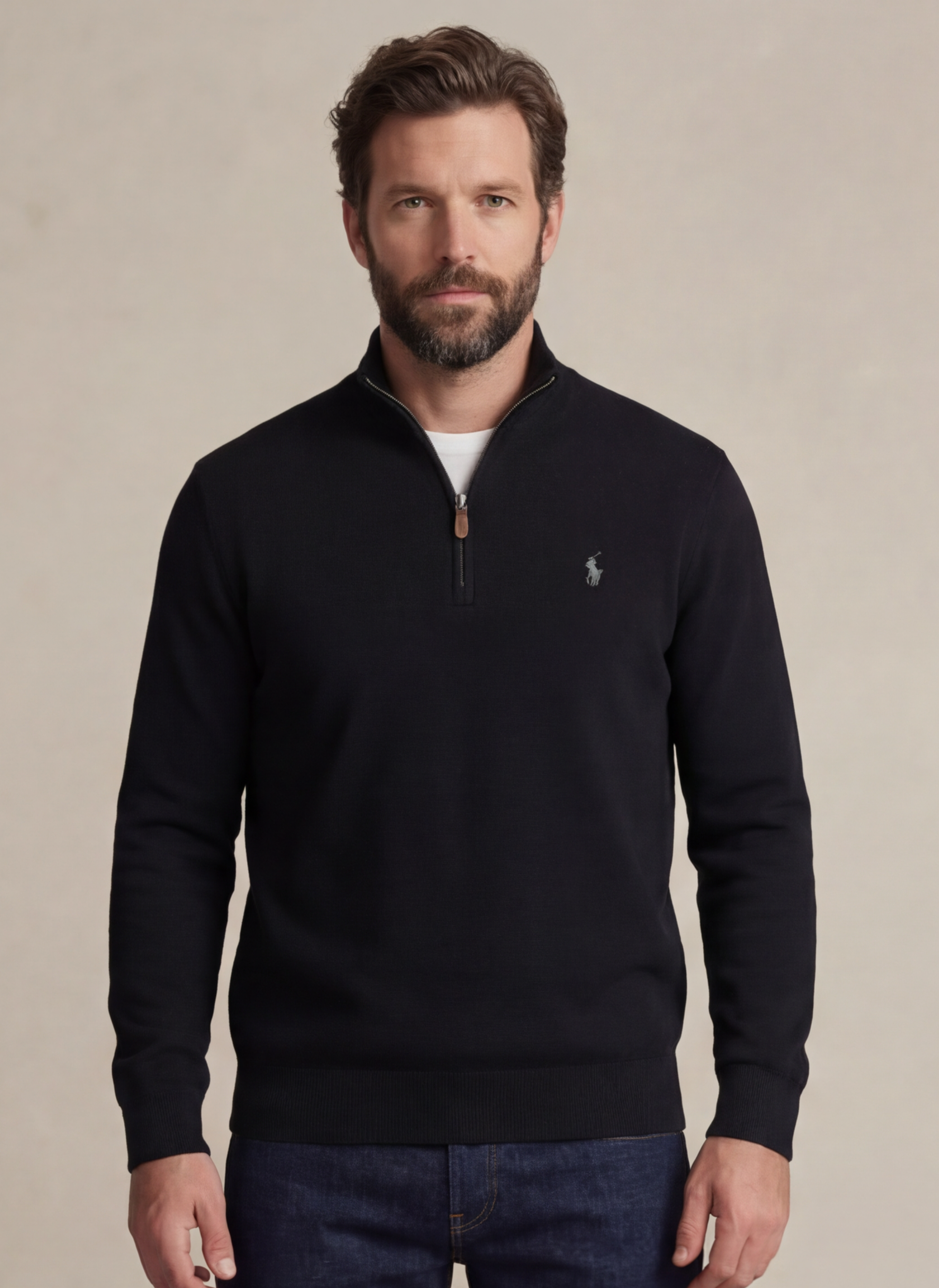 Mesh-Knit Cotton Quarter - Zip Sweater - Noir