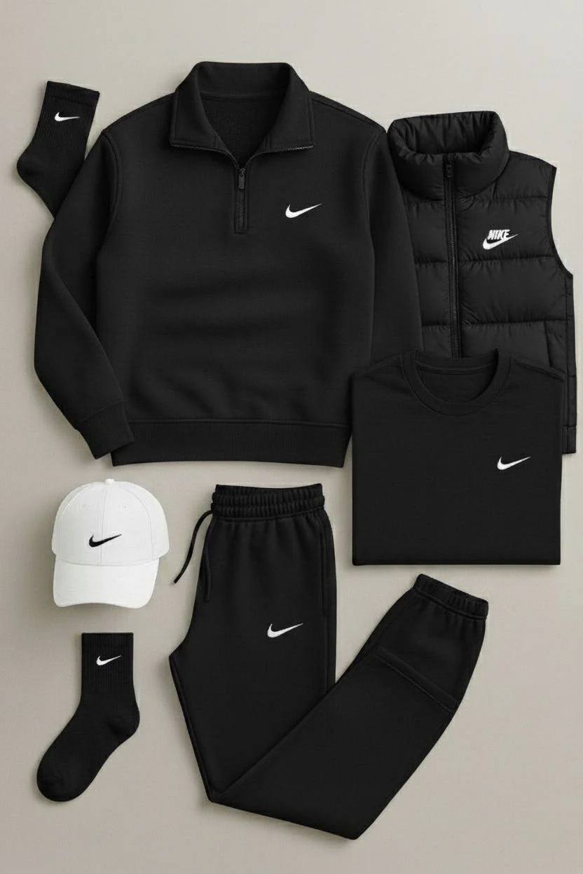 NK™ Winter Set – Fleece Tracksuit + Logo T-Shirt + Winter Puffer Jacket