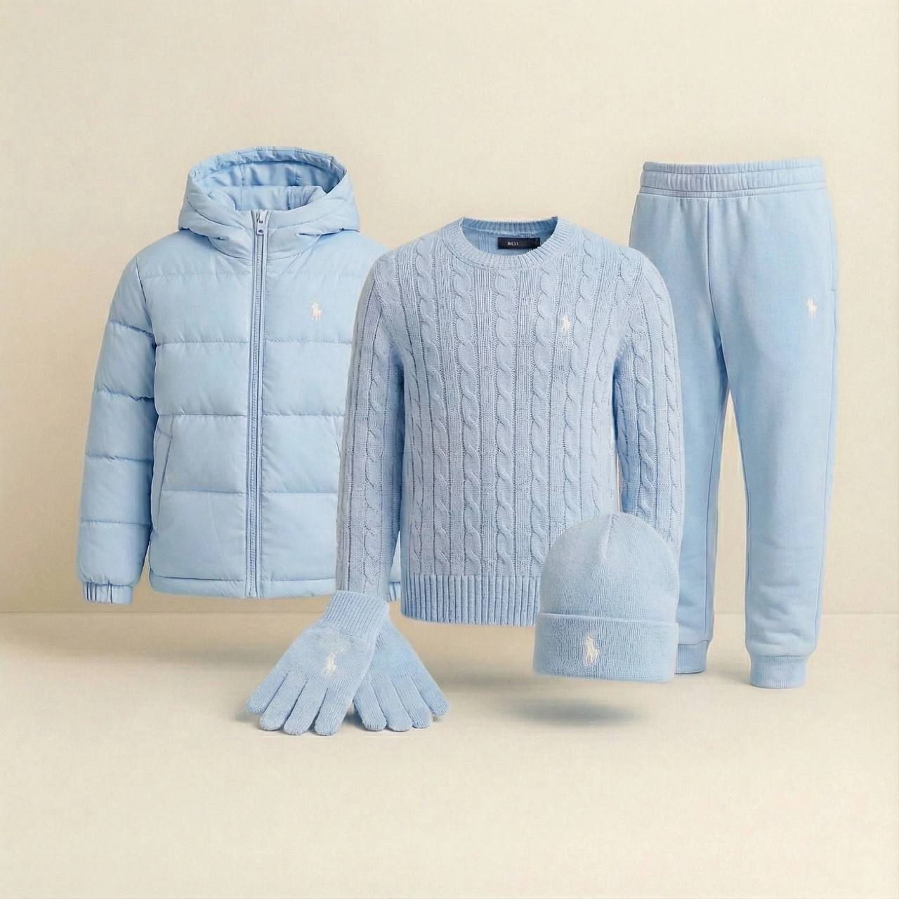 PRL™ Winter Casual Set – Sweater, Winter Puffer, Cap, Gloves