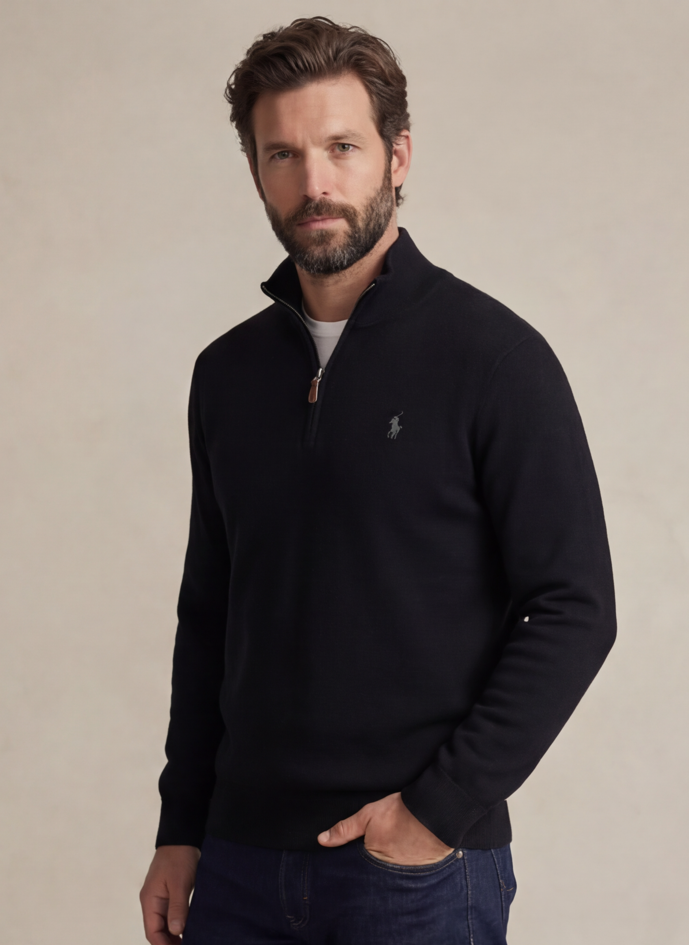 Mesh-Knit Cotton Quarter - Zip Sweater - Noir