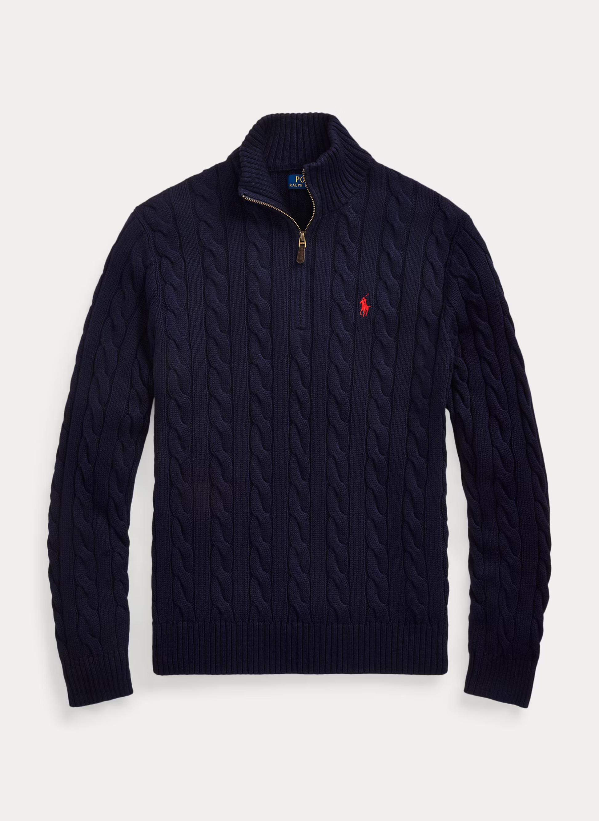 Cable-Knit Cotton Quarter - Zip Sweater - Bleu