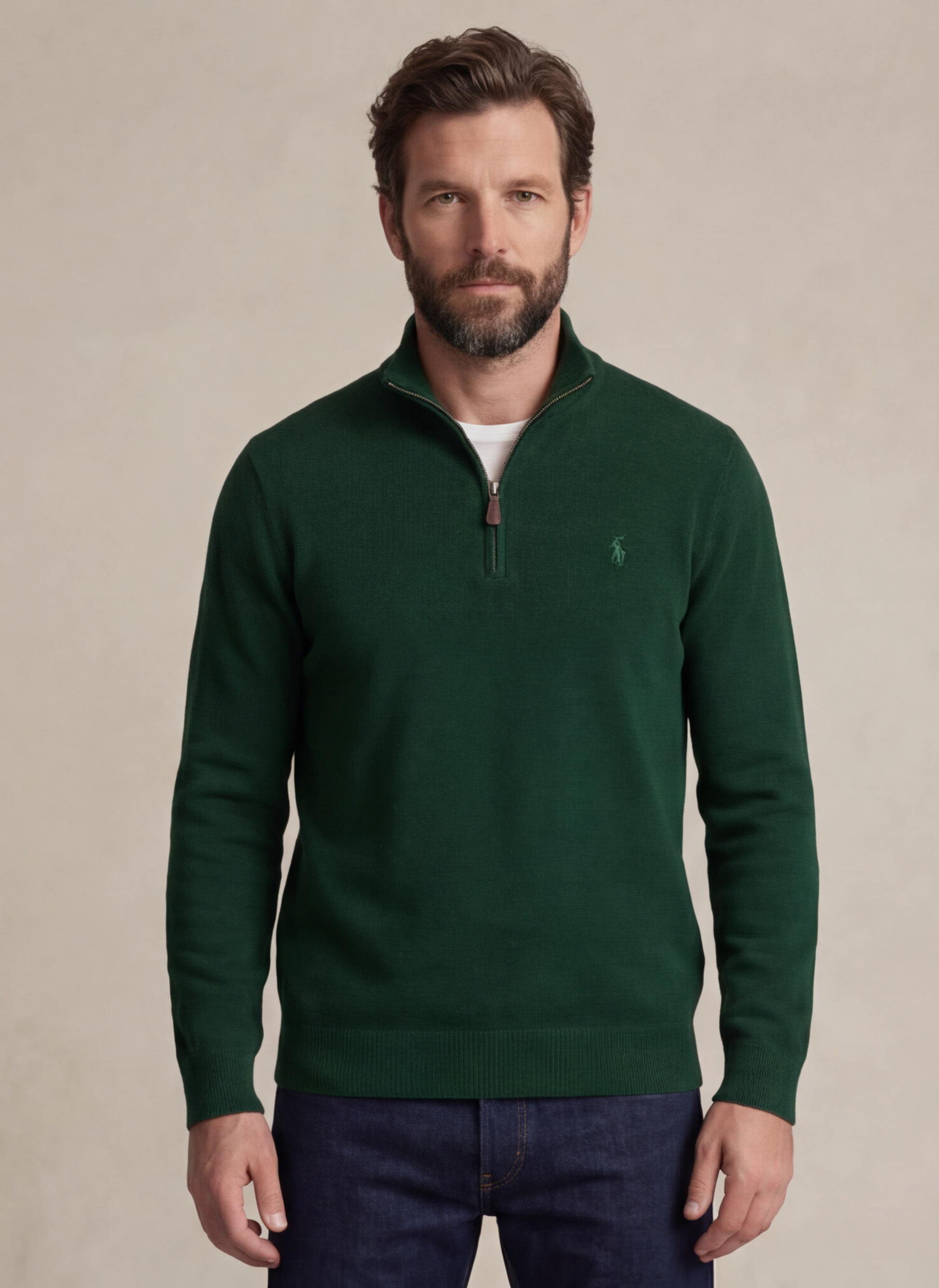 Mesh-Knit Cotton Quarter - Zip Sweater - Vert